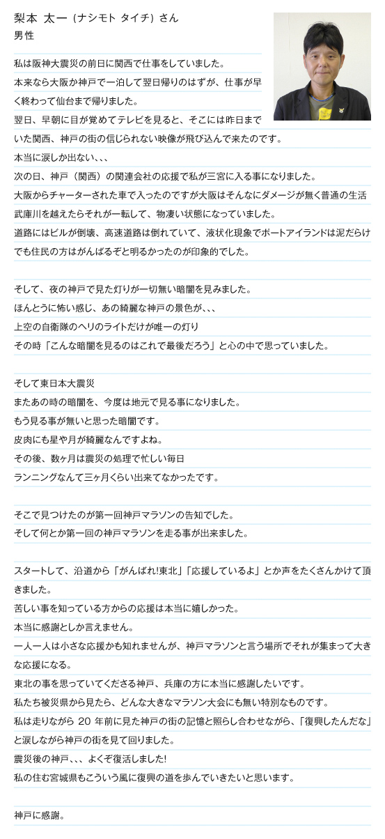 感謝 メモリアルランナー紹介 神戸マラソン14 感謝と友情